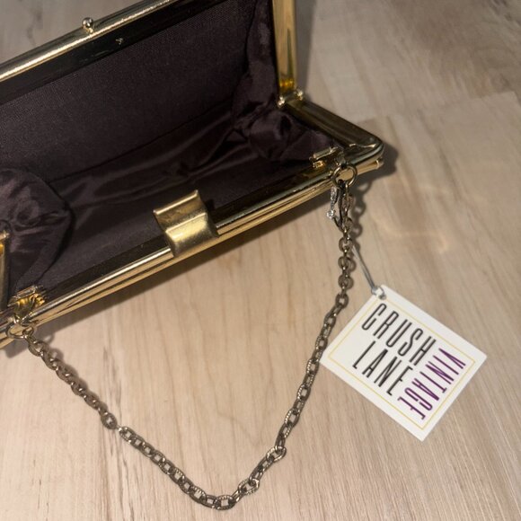 Vintage Mini Gold Metallic Clutch with Chain - Picture 5 of 6